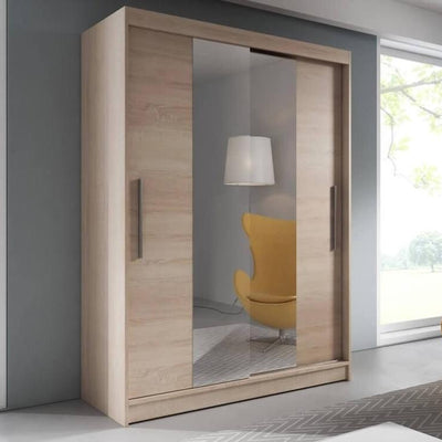 Vista 01 Sliding Mirror Door Wardrobe 150cm in Sonoma Oak