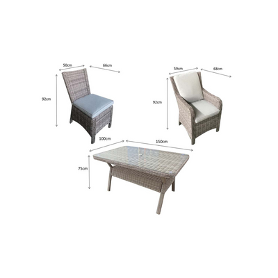 Sander Outdoor Rectangle Dining Table with 6 Chairs in Grey